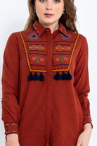 داليدرس تونيك نسائي مطرز من الصدر والأكمام برتقالي محترق