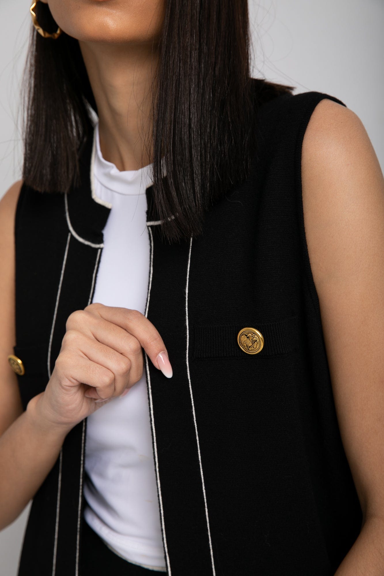 داليدرس فيست طويل محبوك سادة بلا أكمام أسود/أبيض