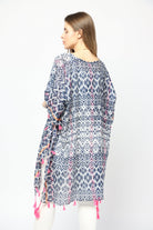 داليدرس كيمونو منقوش مزين بالخيط من أسفل كم مفتوح أزرق داكن