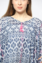 داليدرس كيمونو منقوش مزين بالخيط من أسفل كم مفتوح أزرق داكن