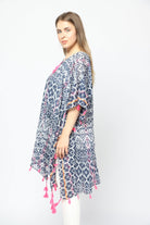 داليدرس كيمونو منقوش مزين بالخيط من أسفل كم مفتوح أزرق داكن