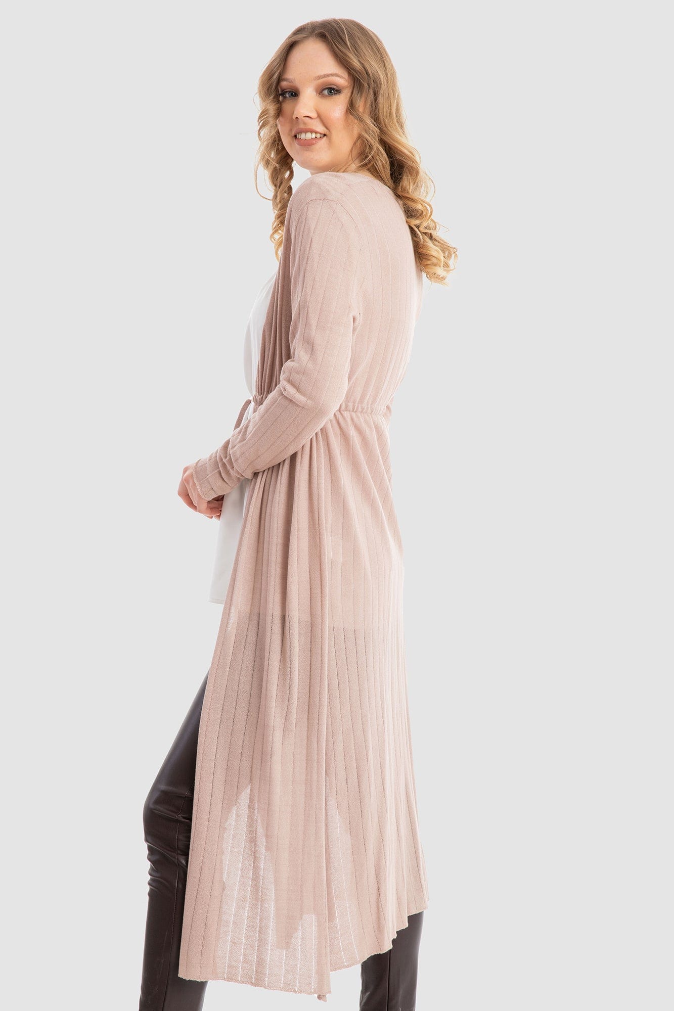 داليدرس كارديجان طويل مخصر كم طويل نسائي وردي