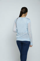 داليدرس كارديجان قصير منقوش بسحاب كم طويل نسائي أزرق فاتح