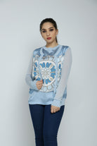 داليدرس كارديجان قصير منقوش بسحاب كم طويل نسائي أزرق فاتح