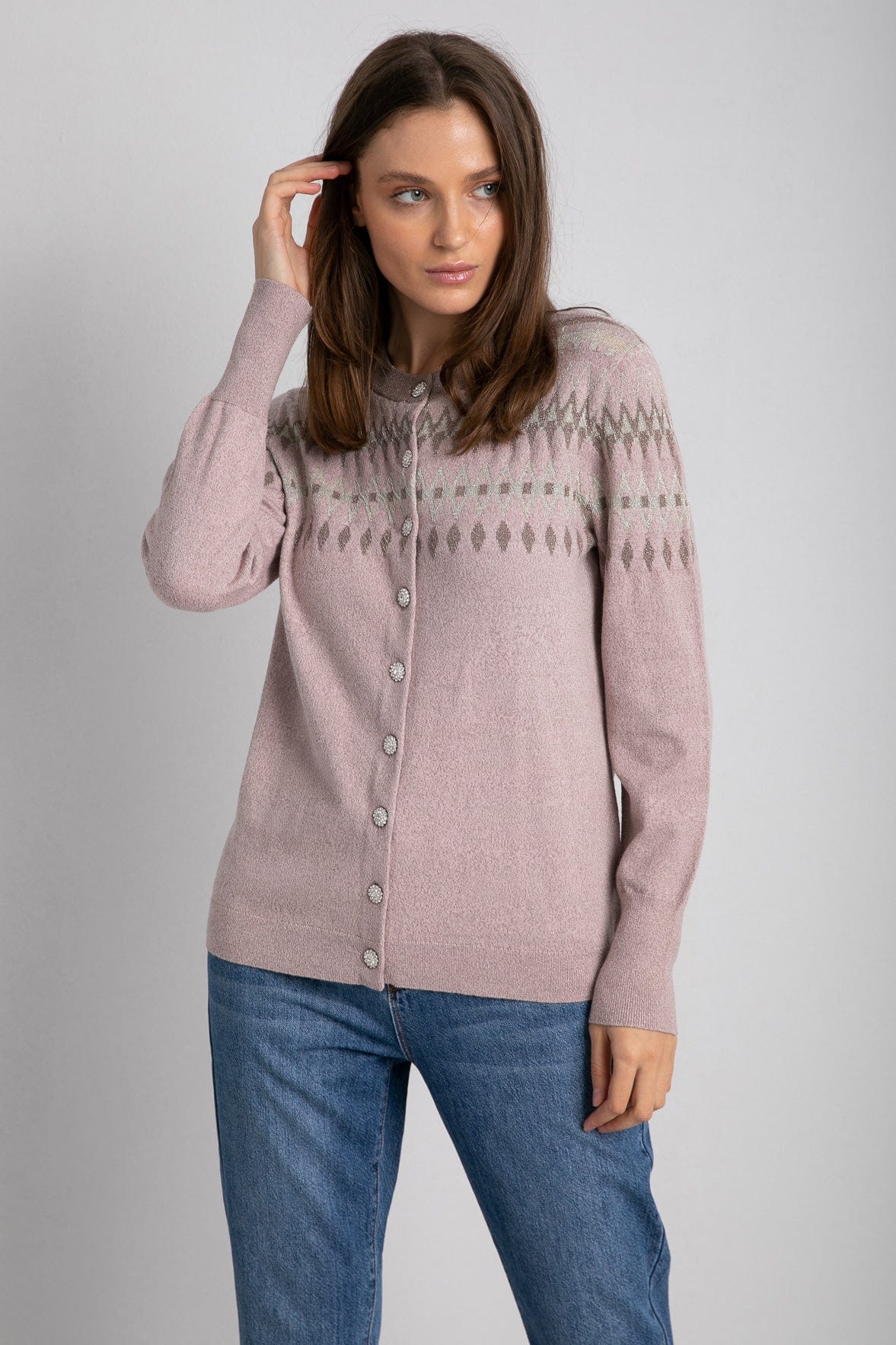 داليدرس كارديجان بأزرار أمامية منقوش من أعلى كم طويل متعدد الألوان