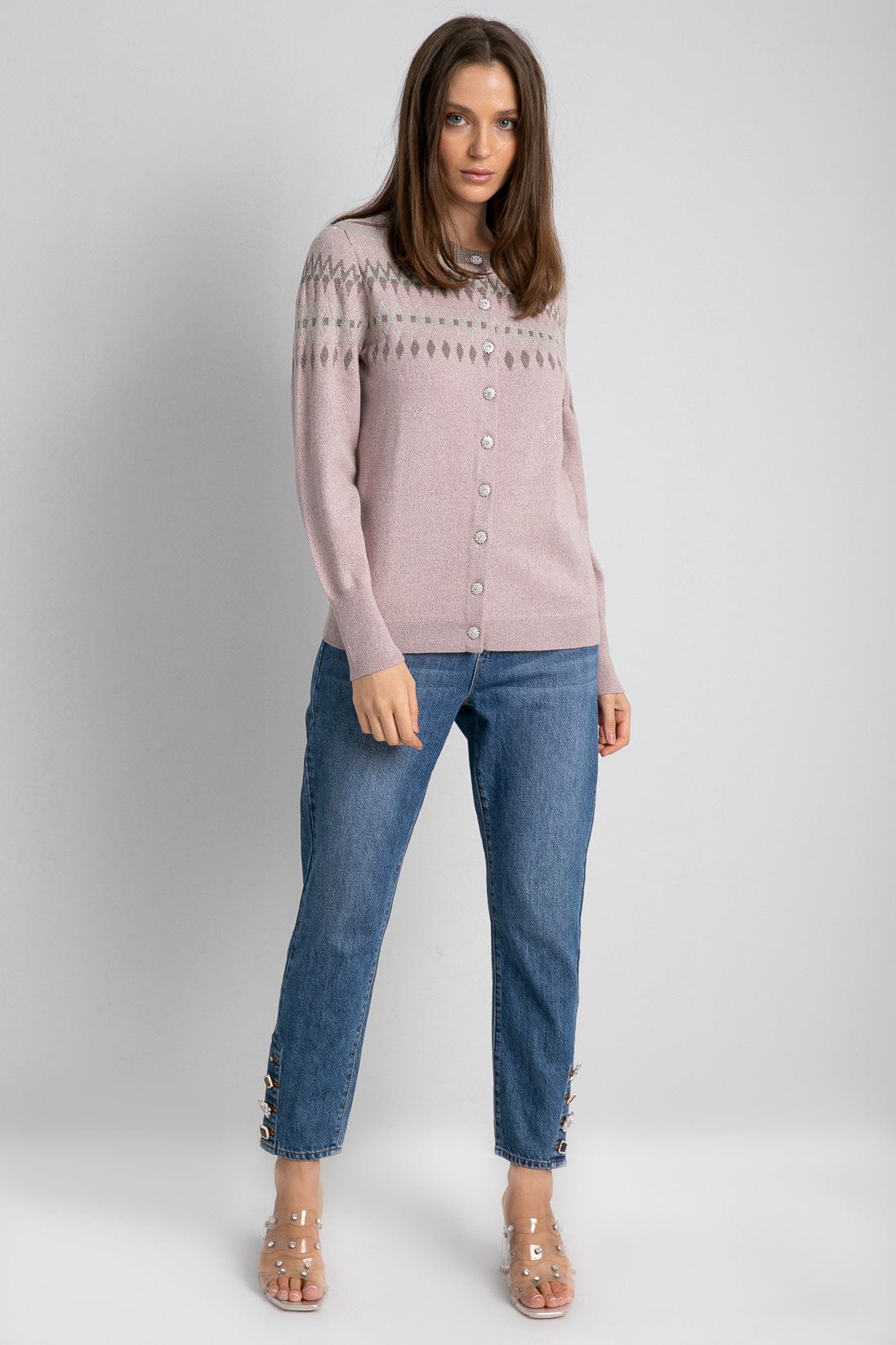 داليدرس كارديجان بأزرار أمامية منقوش من أعلى كم طويل متعدد الألوان