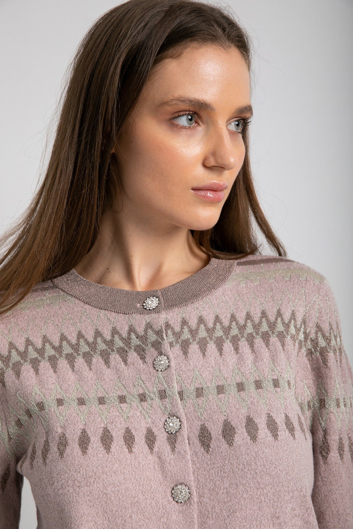 داليدرس كارديجان بأزرار أمامية منقوش من أعلى كم طويل متعدد الألوان