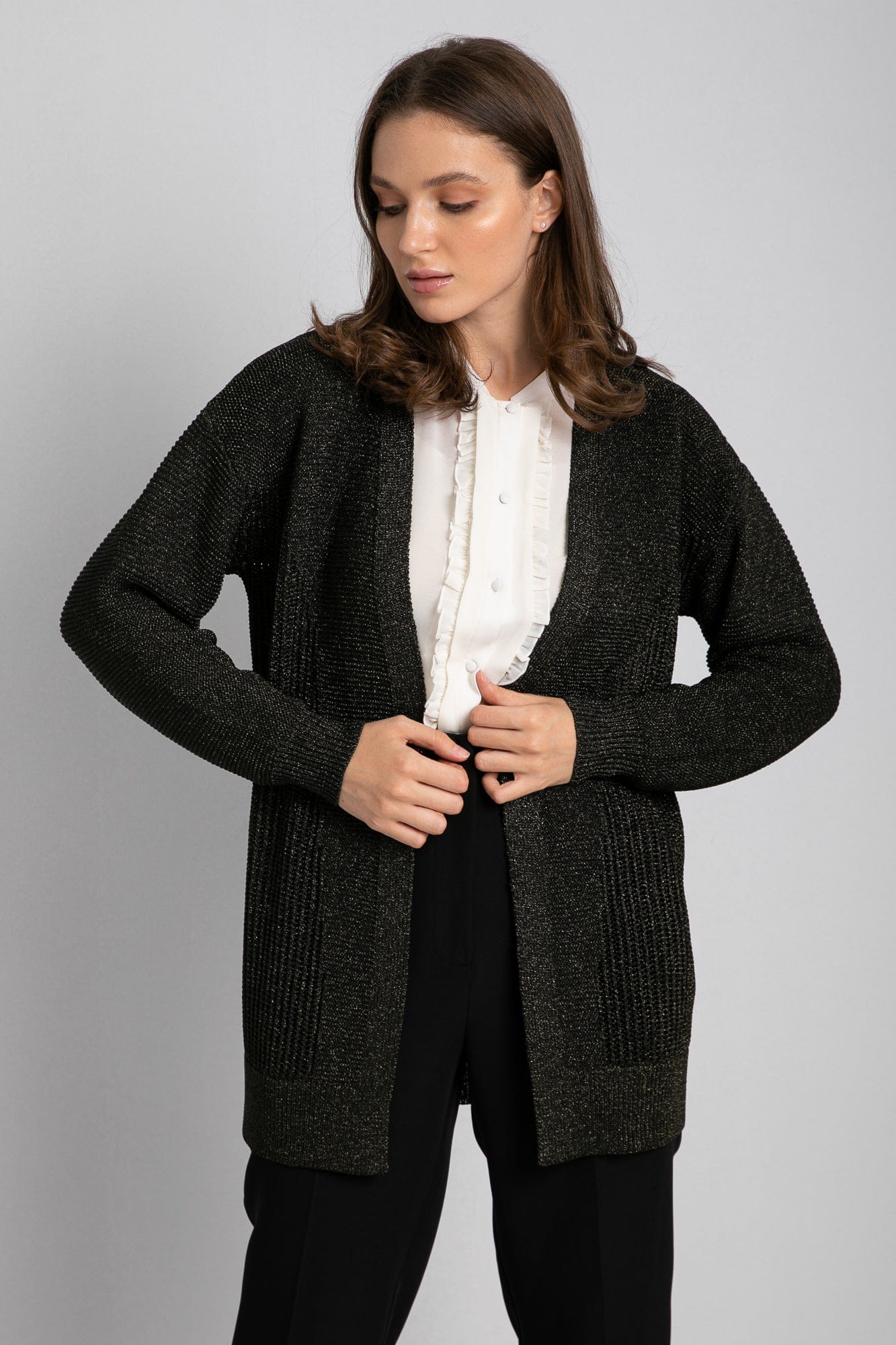 داليدرس كارديجان طويل سادة مفتوح من الأمام نسائي