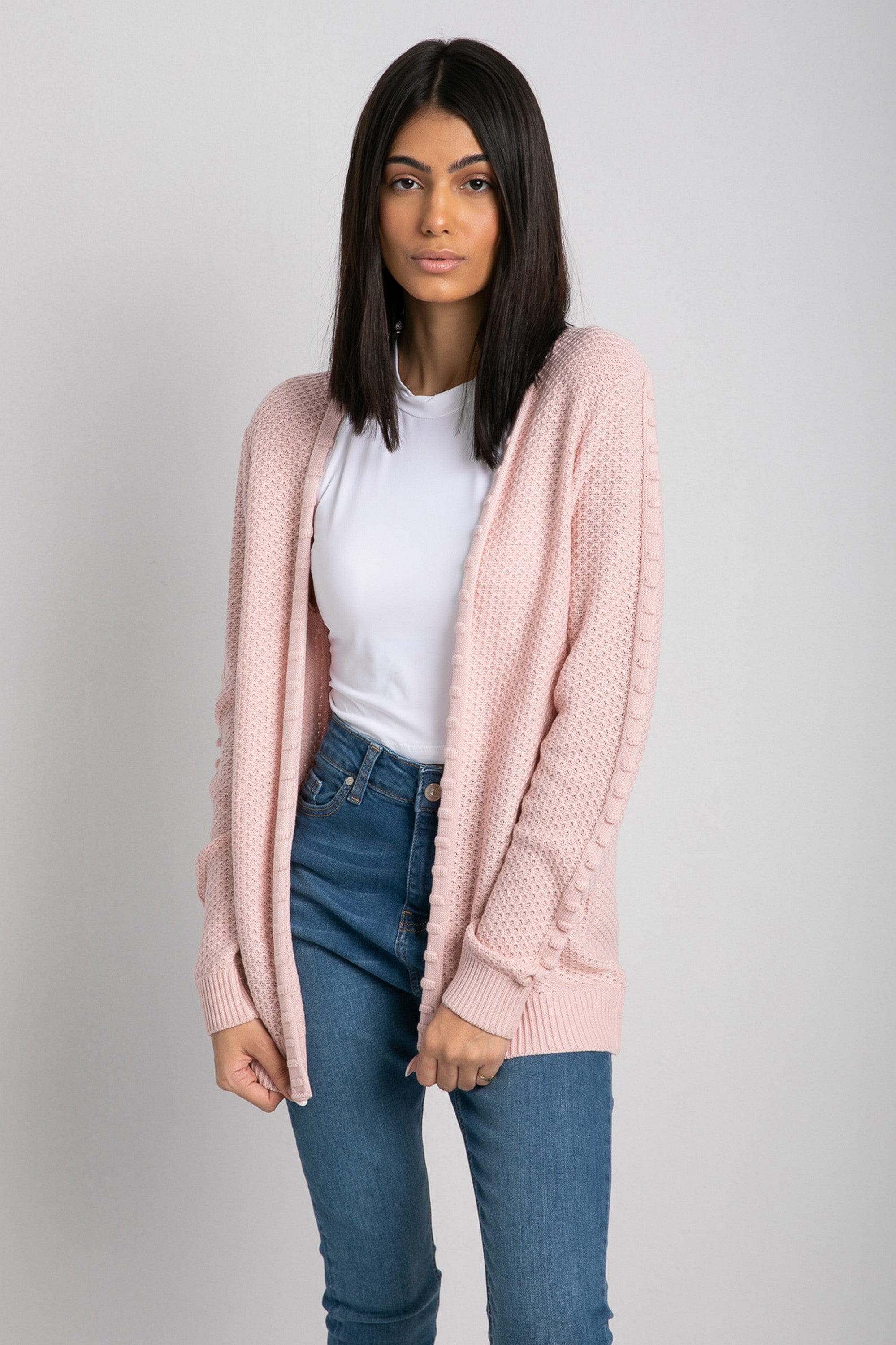 داليدرس كارديجان مضفر كم طويل مفتوح نسائي وردي