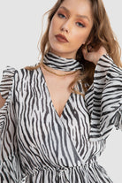 داليدرس فستان طويل دانتيل بنمط ورود كم طويل ميدي نسائي طباعة حمار وحشي