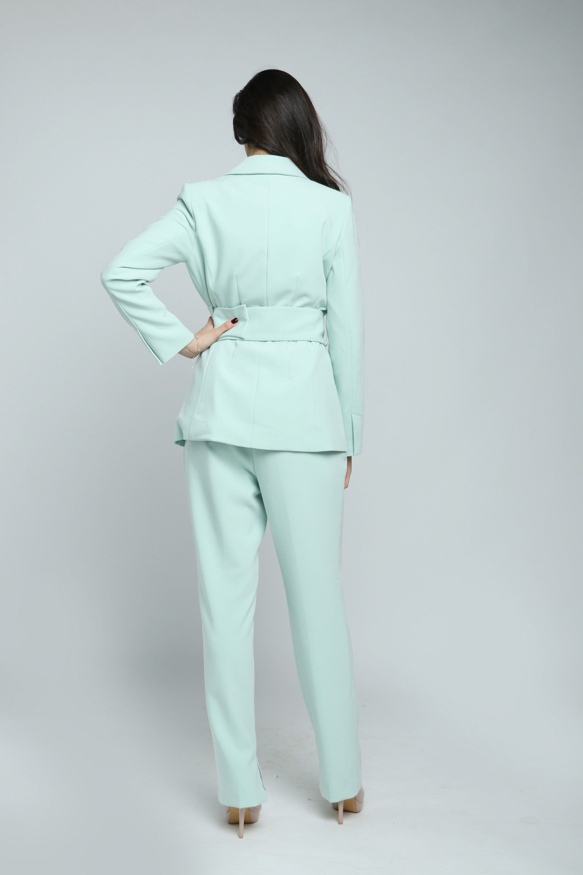 داليدرس جاكيت رسمي طويل سادة كم طويل نسائي أخضر فاتح