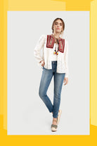 داليدرس جاكيت قصير مطرز بالخيوط نسائي أوف وايت