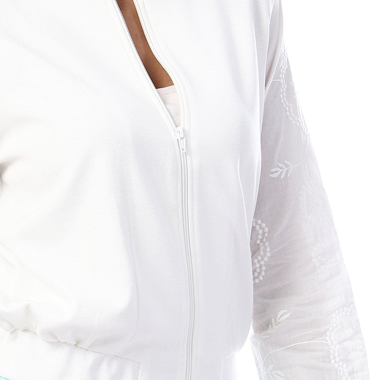 داليدرس جاكيت سادة بسحاب كم طويل نسائي أوف وايت