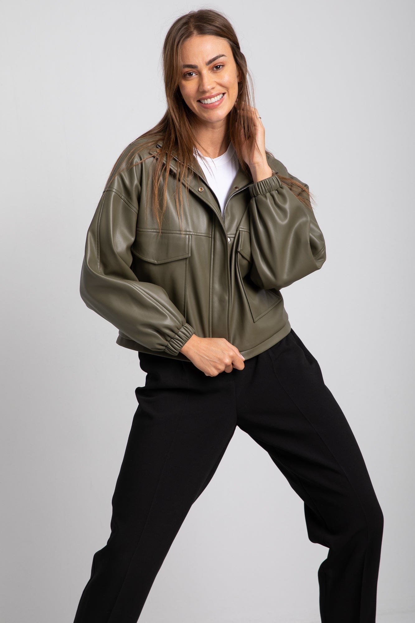 داليدرس جاكيت واسع جلد أوفر سايز كم طويل نسائي بني فاتح