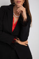 داليدرس جاكيت رسمي بزرار أمامي مزين بالريش أسود