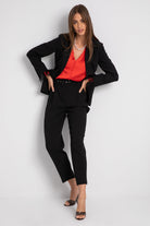 داليدرس جاكيت رسمي بزرار أمامي مزين بالريش أسود