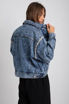 داليدرس جاكيت قصير أوفر سايز جينز كم طويل نسائي أزرق