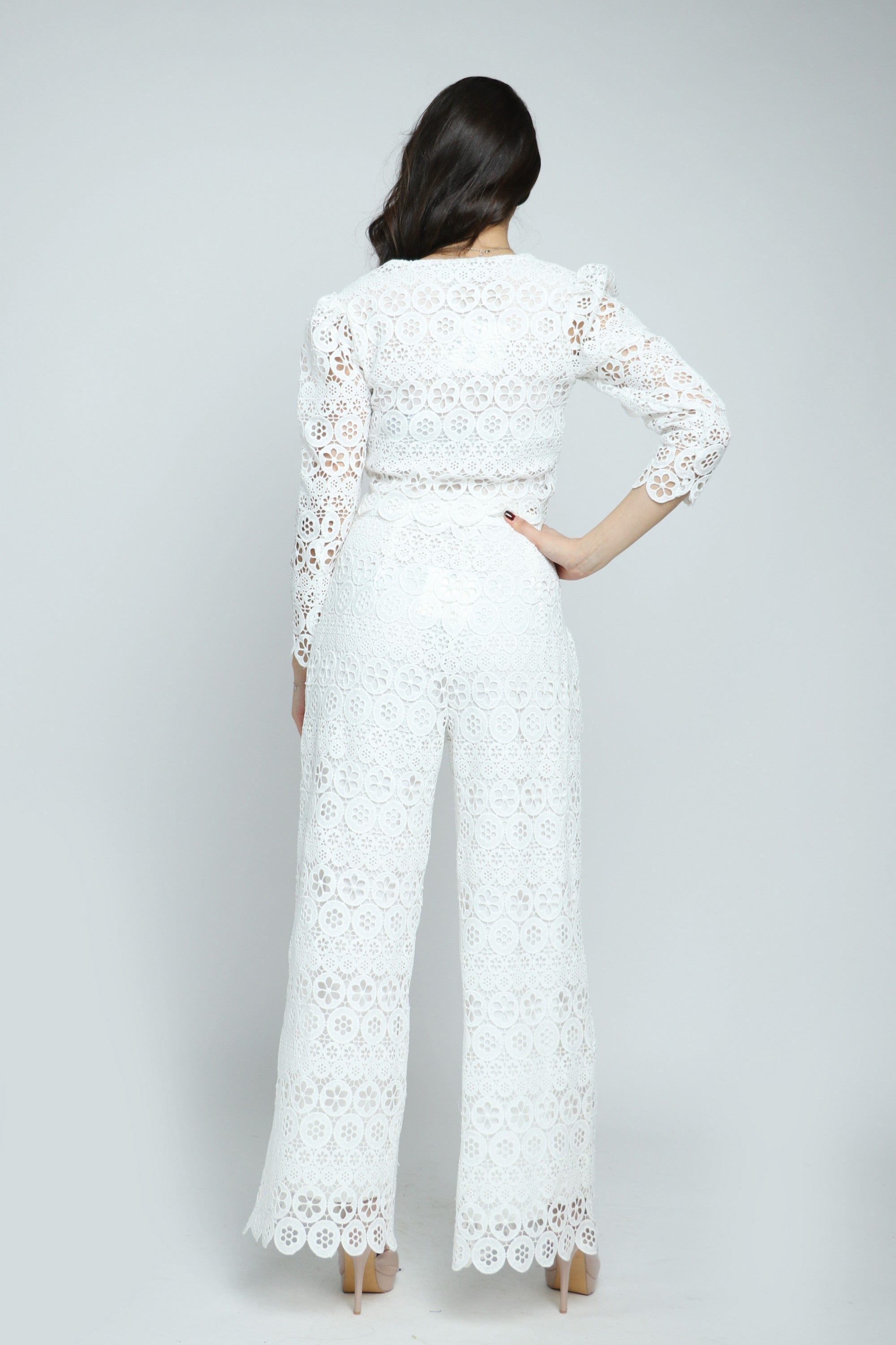 داليدرس جاكيت خصر مرتفع مخرم كم طويل نسائي أوف وايت