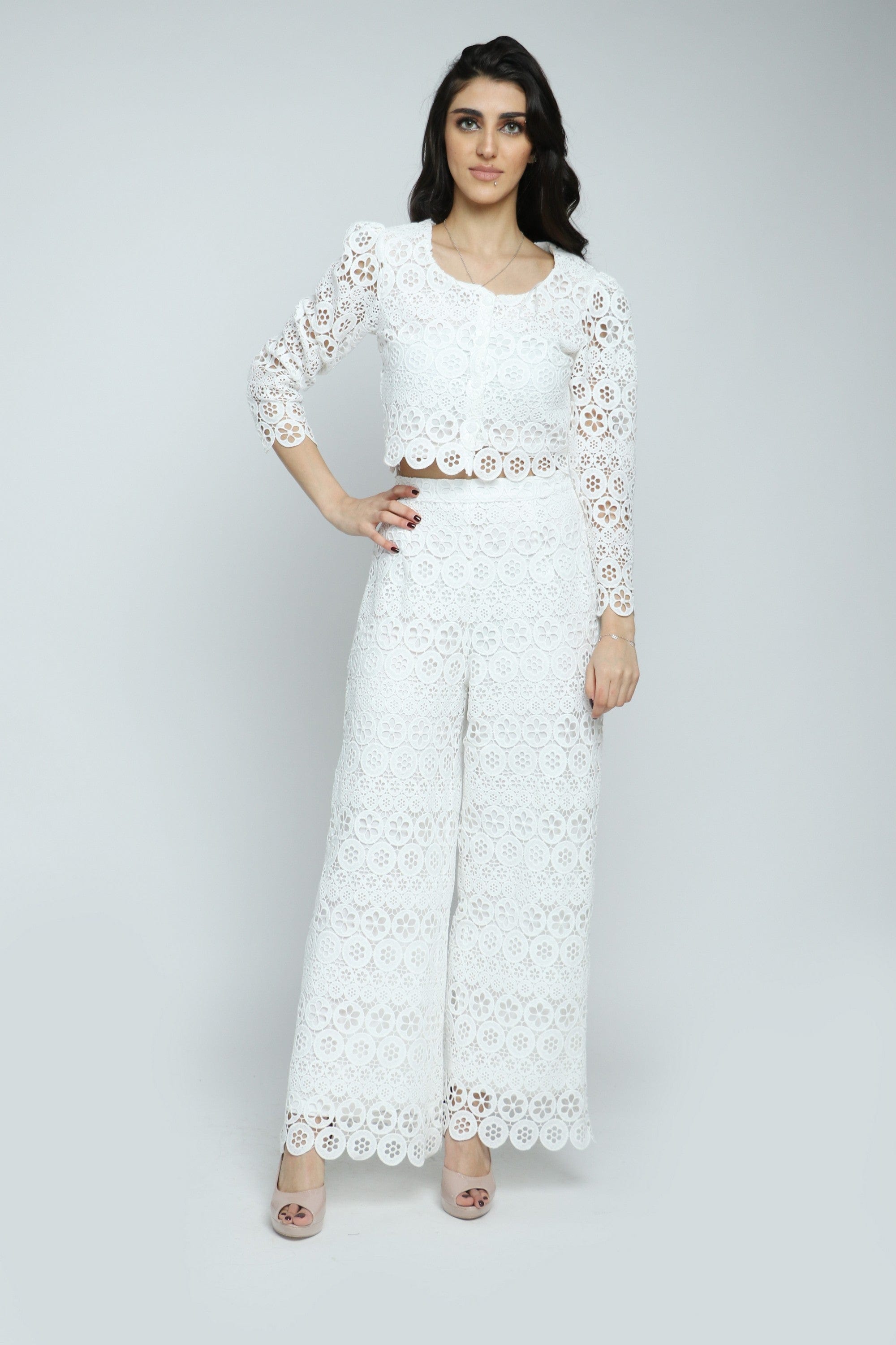 داليدرس جاكيت خصر مرتفع مخرم كم طويل نسائي أوف وايت