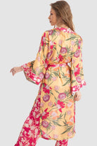 داليدرس كيمونو منقوشة برباط على الخصر كم طويل نسائي طباعة الزهرة الصفراء