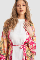 داليدرس كيمونو منقوشة برباط على الخصر كم طويل نسائي طباعة الزهرة الصفراء