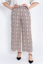 داليدرس بنطلون نسائي فضفاض هاي ويست منقوش بيج فاتح