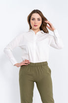 داليدرس بلوزة نسائية سادة بأكمام طويلة علي شكل قميص أوف وايت