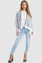 داليدرس كارديجان قصير منقوش كم طويل واسع نسائي أزرق/أبيض