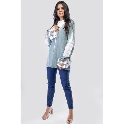 داليدرس كارديجان سادة شفاف مزين بالورود كم طويل نسائي