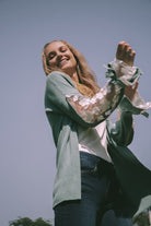 داليدرس كارديجان سادة شفاف مزين بالورود كم طويل نسائي