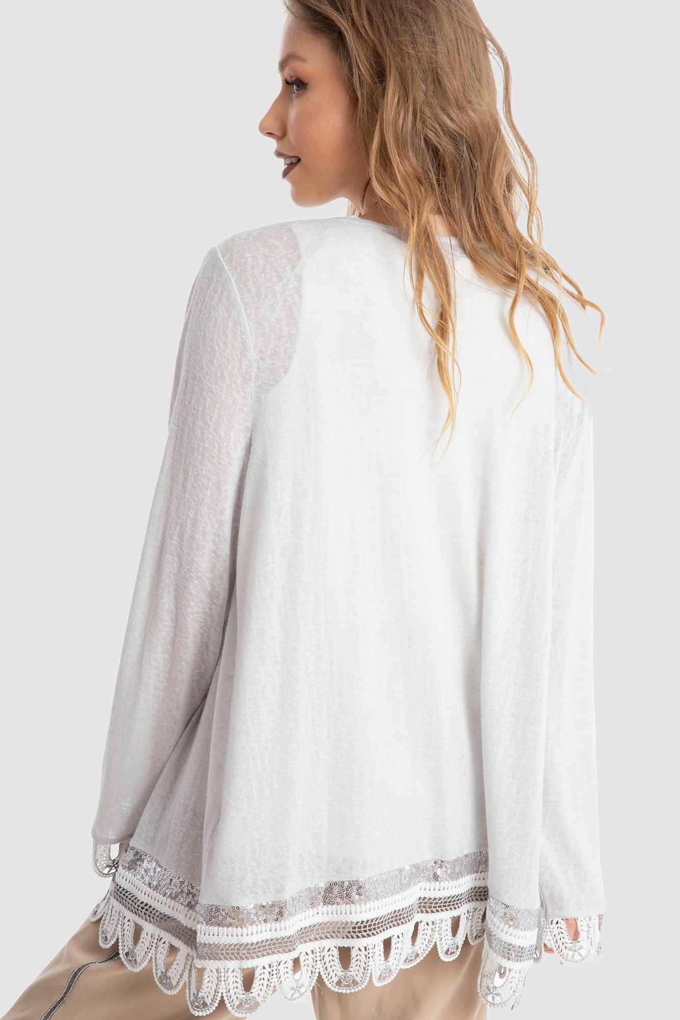 داليدرس كارديجان سادة واسعة كم طويل مزين لامع نسائي أزرق فاتح