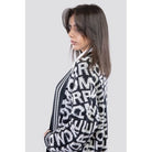 داليدرس كارديجان منقوش مفتوح كم طويل نسائي أسود/أبيض