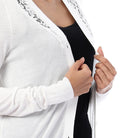 داليدرس كارديجان سادة بأزرار أمامية كتف دانتيل كم طويل أوف وايت