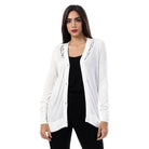 داليدرس كارديجان سادة بأزرار أمامية كتف دانتيل كم طويل أوف وايت