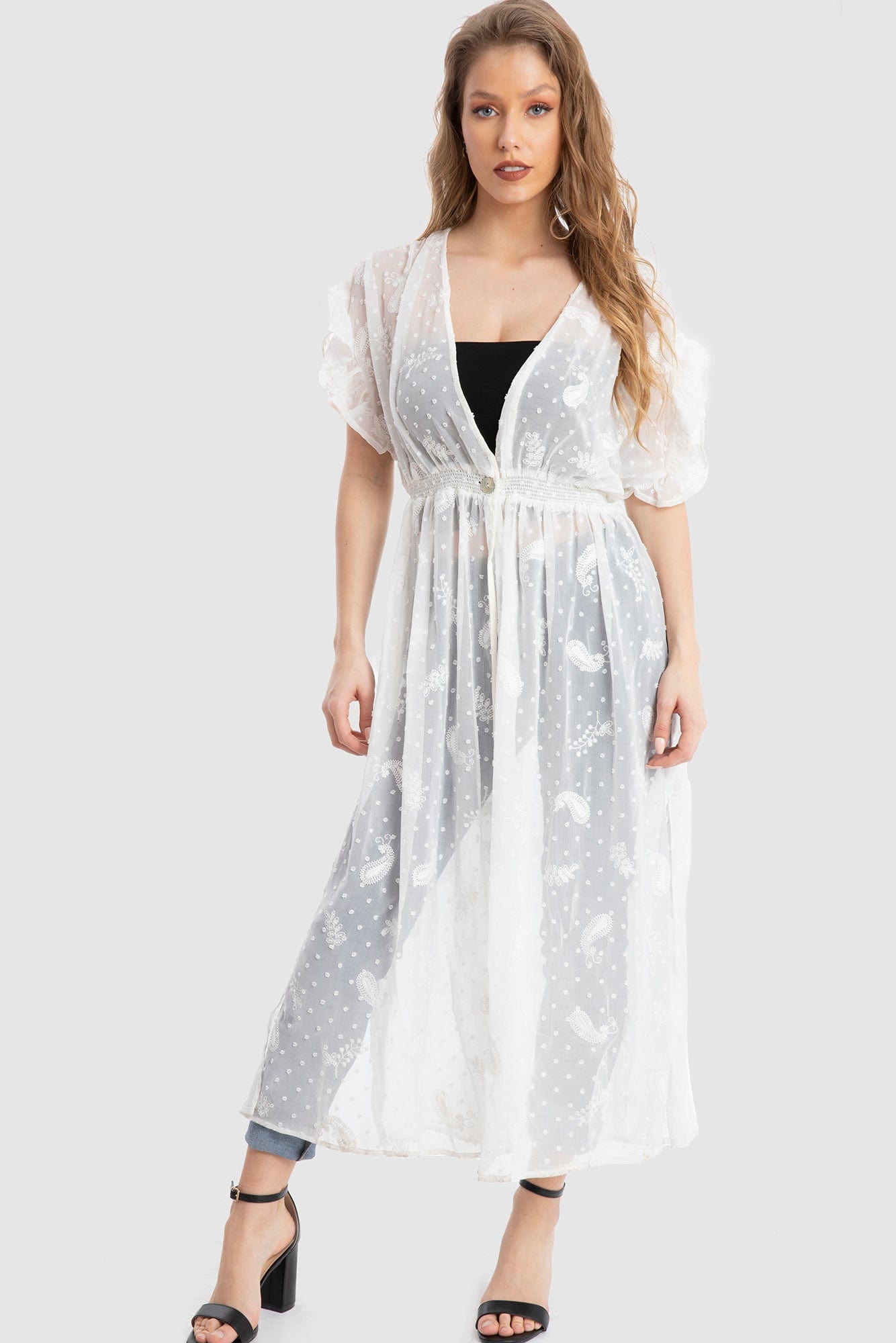 داليدرس كارديجان طويل مخصر كم قصير نسائي أبيض