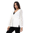 داليدرس كارديجان سادة كم طويل شفاف برباط على الخصر