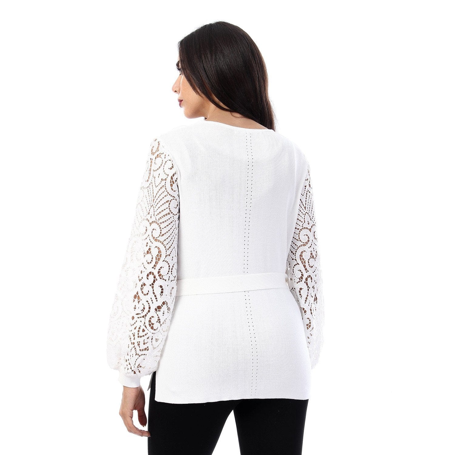 داليدرس كارديجان سادة كم طويل شفاف برباط على الخصر