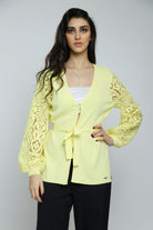 داليدرس كارديجان سادة كم طويل شفاف برباط على الخصر