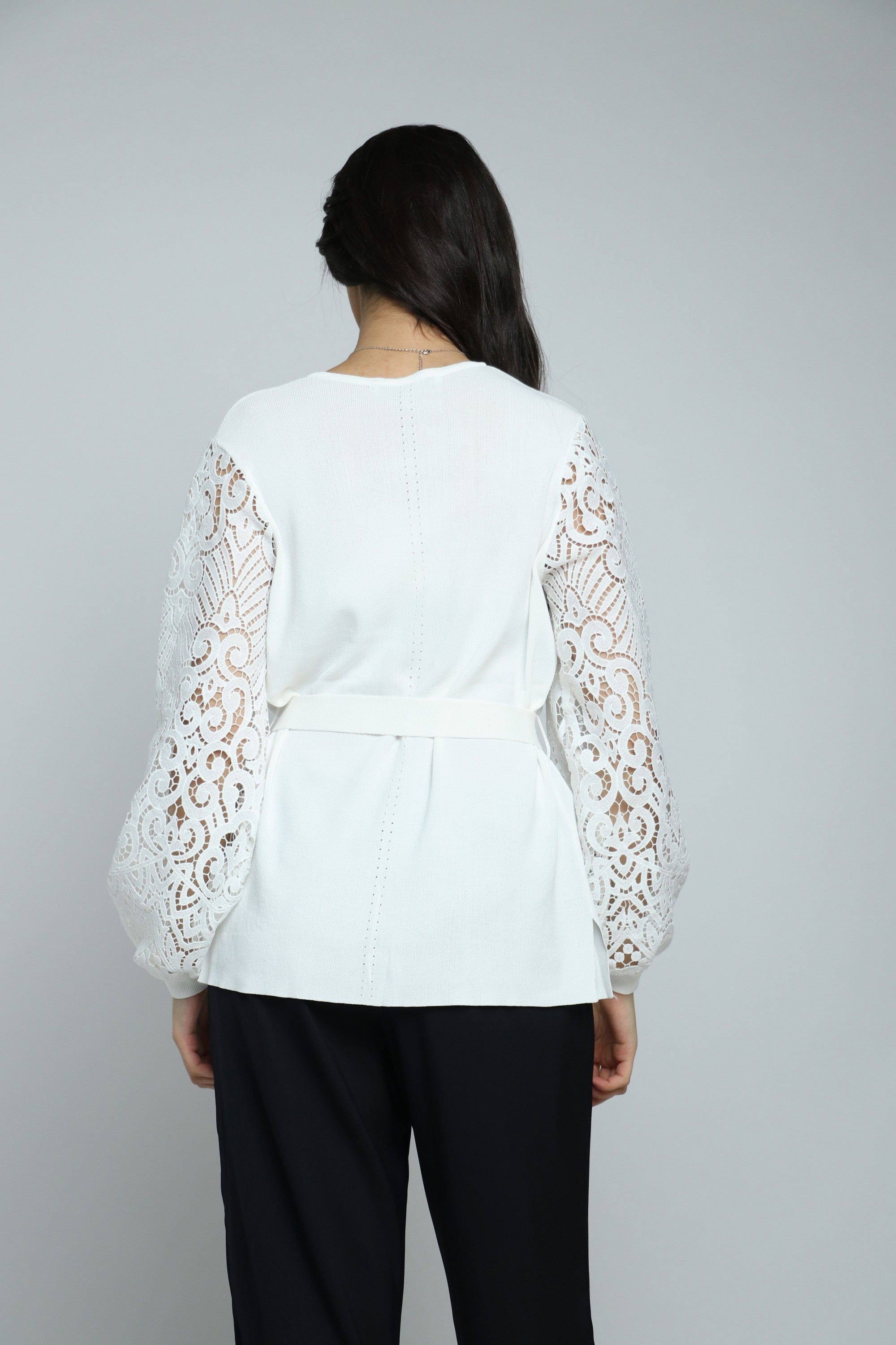 داليدرس كارديجان سادة كم طويل شفاف برباط على الخصر