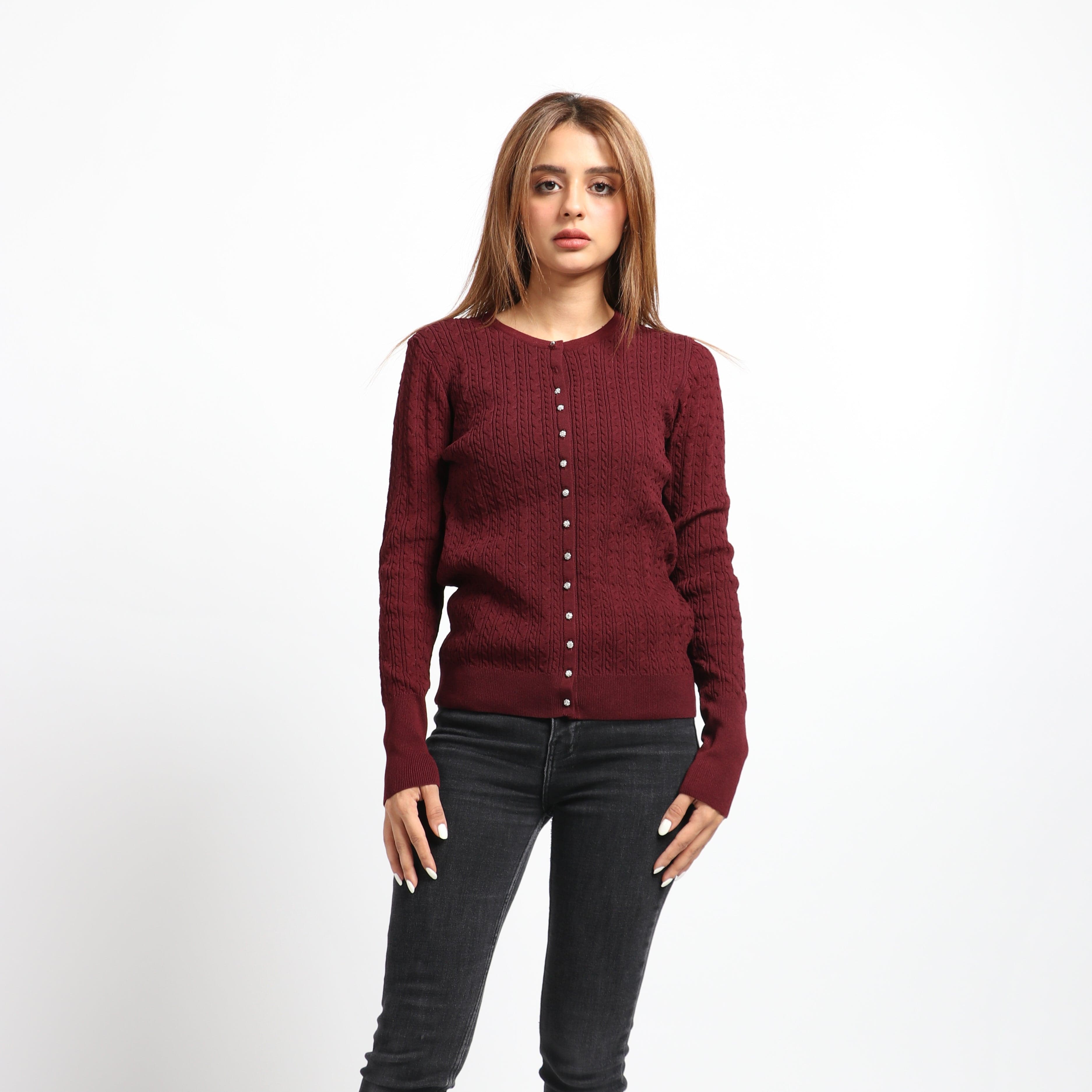 داليدرس كارديجان قصير مضفر بأزرار أمامية كم طويل نسائي