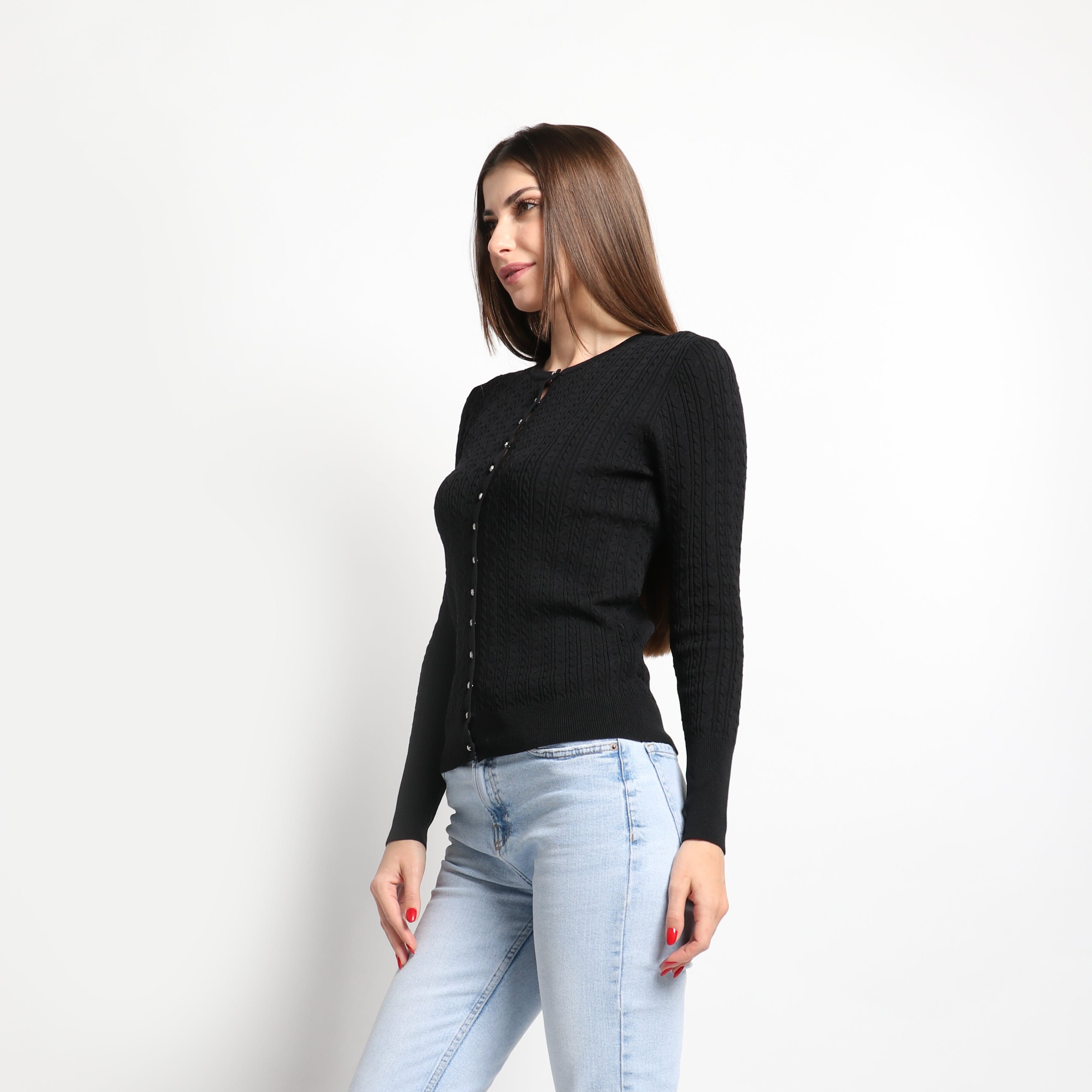 داليدرس كارديجان قصير مضفر بأزرار أمامية كم طويل نسائي