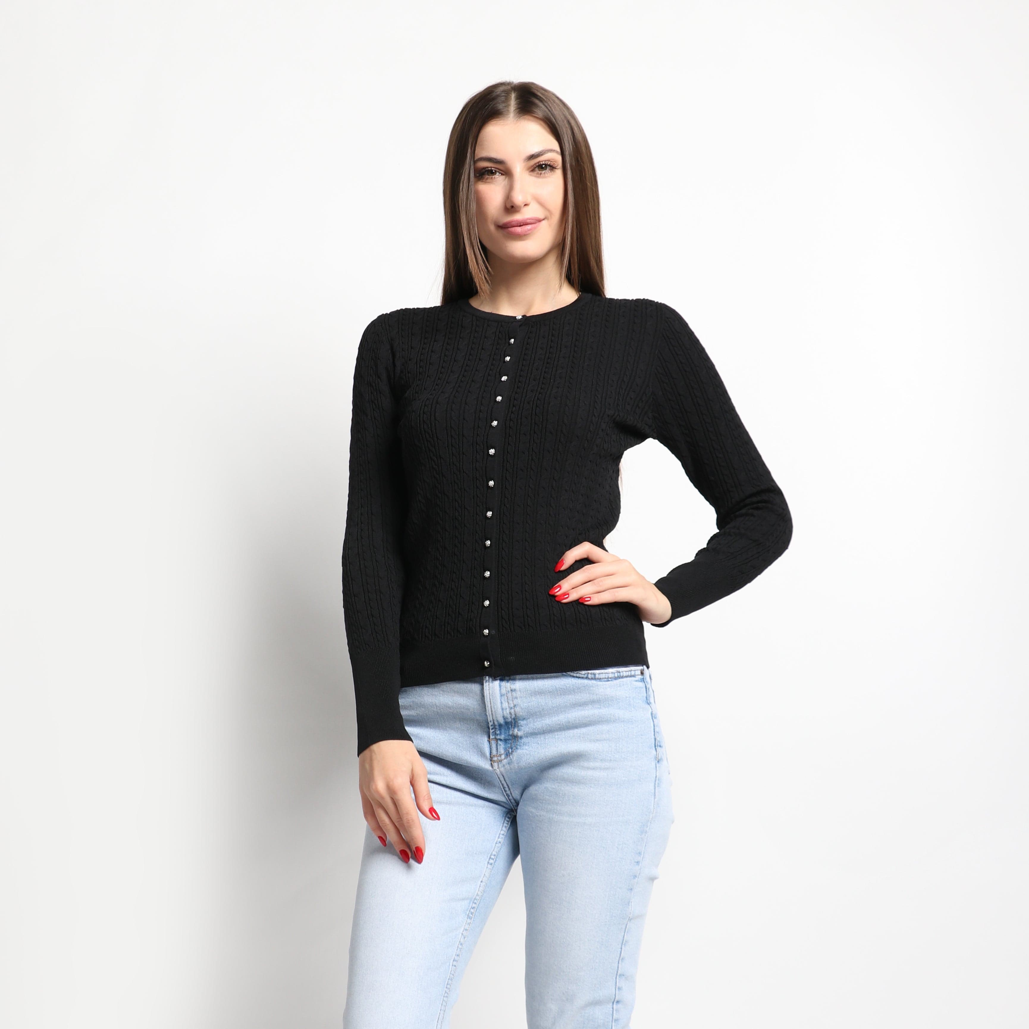 داليدرس كارديجان قصير مضفر بأزرار أمامية كم طويل نسائي