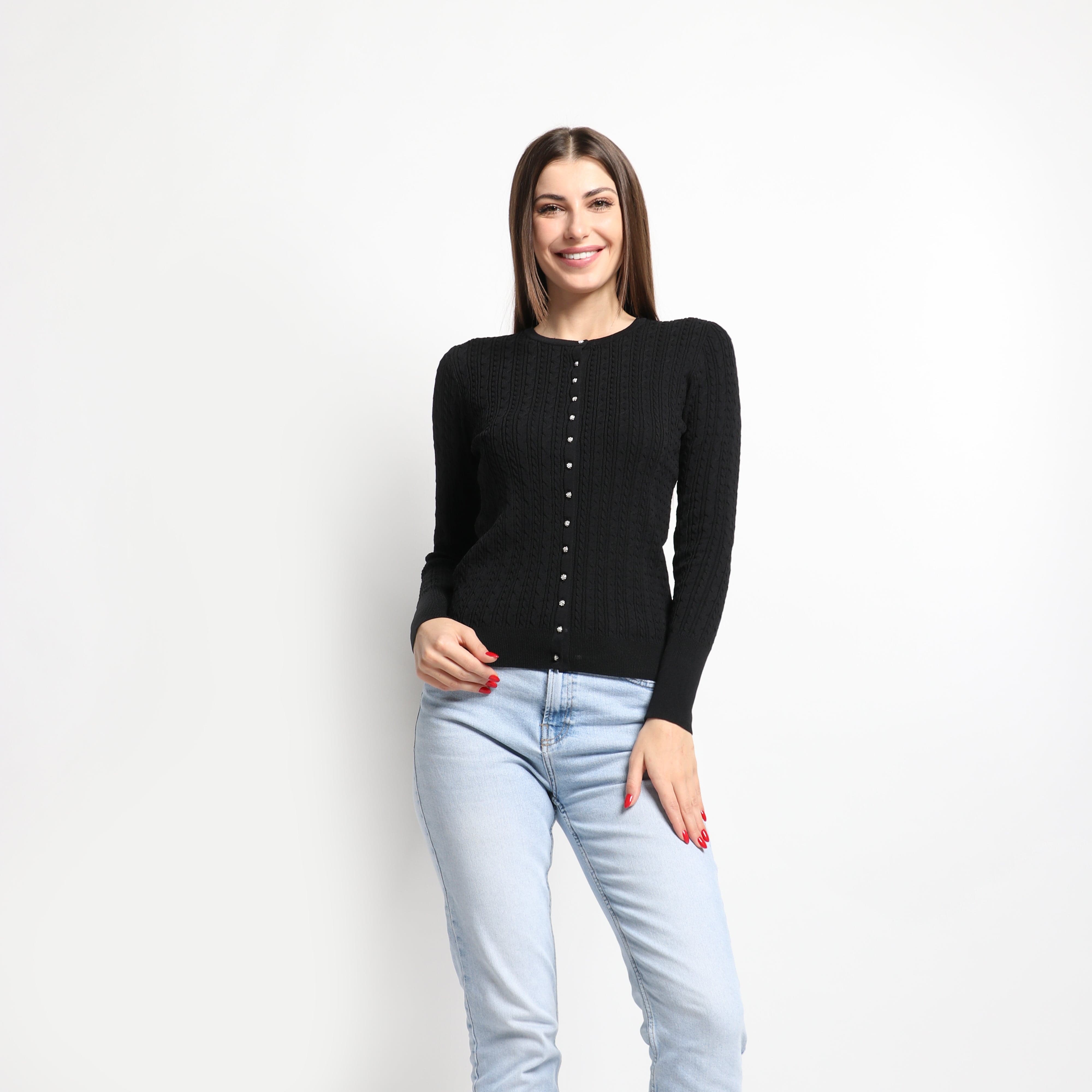 داليدرس كارديجان قصير مضفر بأزرار أمامية كم طويل نسائي