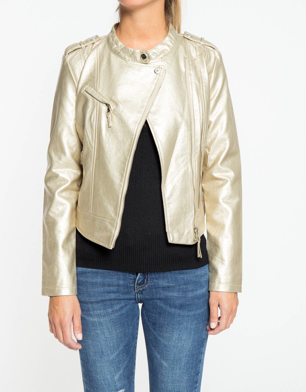 شانا جاكيت سادة بسحاب كم طويل نسائي بني فاتح