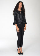 شانا جاكيت جلد قصير بأكمام طويلة بسحاب نسائي