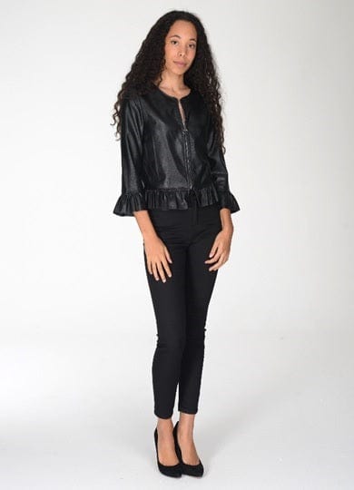 شانا جاكيت جلد قصير بأكمام طويلة بسحاب نسائي