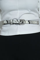 كيتشن حزام جلد ثعبان رفيع نسائي أبيض