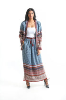 داليدرس جاكيت منقوش طويل كم طويل نسائي أزرق