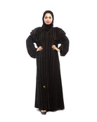 جوهرة عبايه مخططة ملكي كلاسيكية مع شيفون على الكتف وخياطة ذهبية أسود