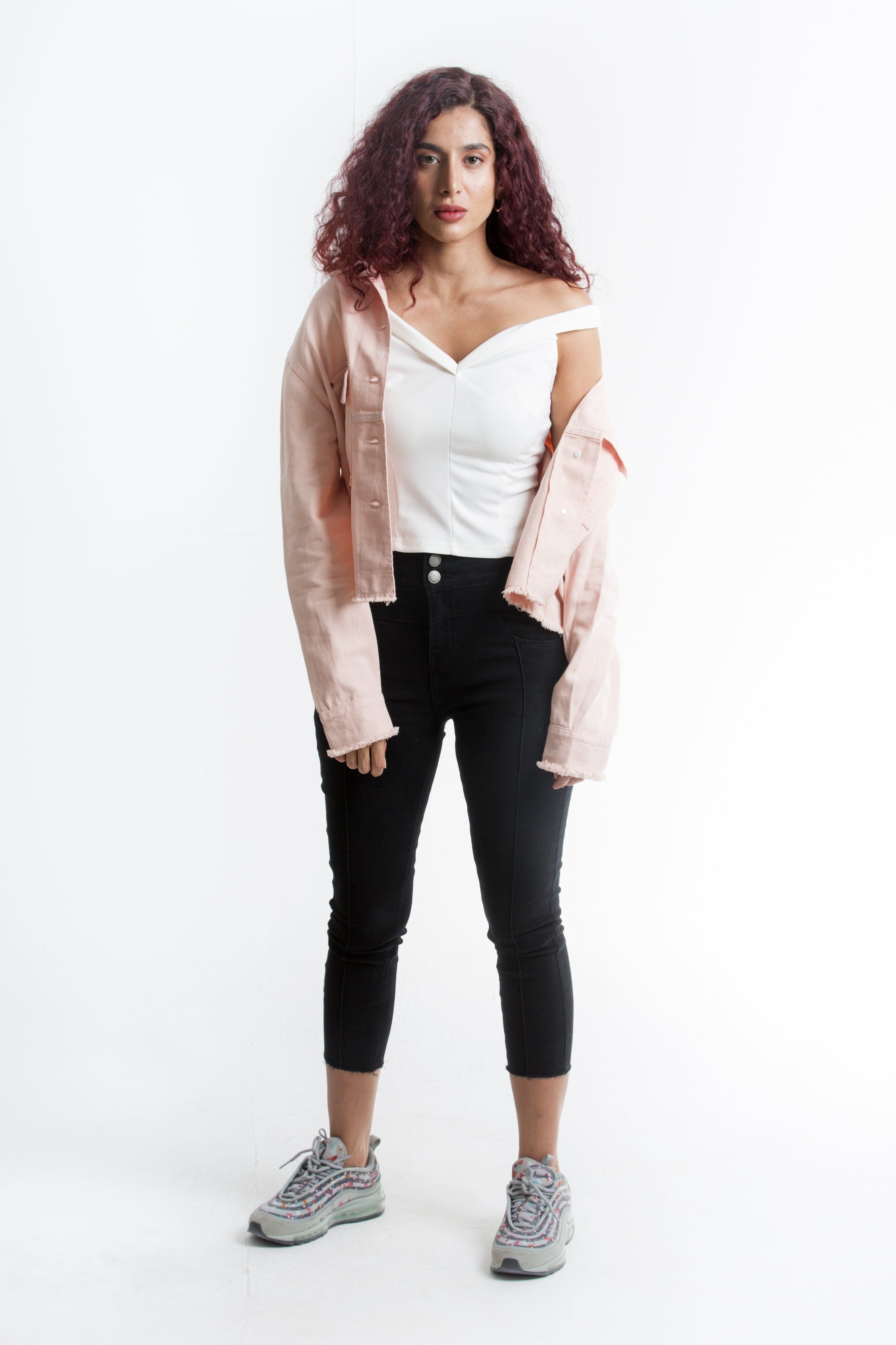 كيتشن جاكيت قصير قطني نسائي بجيوب أمامية